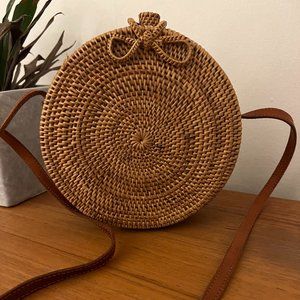 Rattan Circular Crossbody Bag